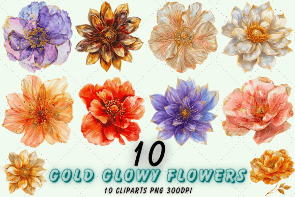 Gold Glowy Watercolor Flower Clipart
