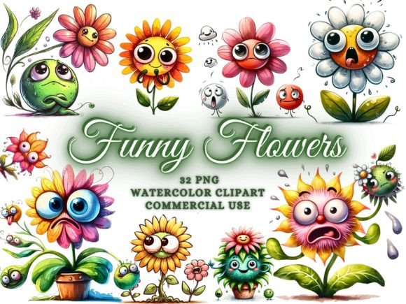 Funny Watercolor Flower PNG Collection