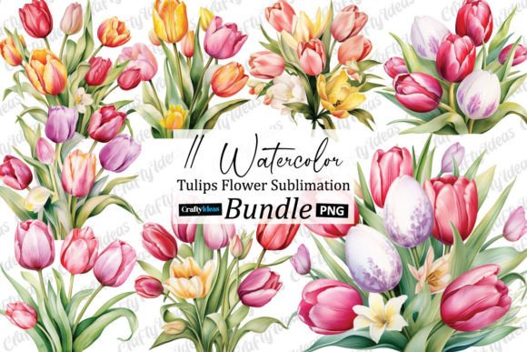 Tulip Watercolor Clipart Set