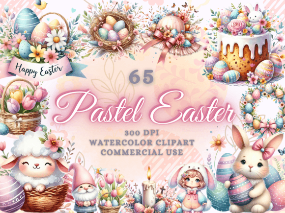 Pastel Watercolor Easter Clipart Collection