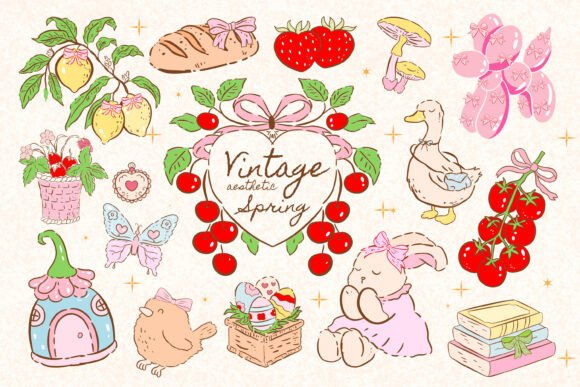 Vintage Easter Coquette Spring Clipart Set