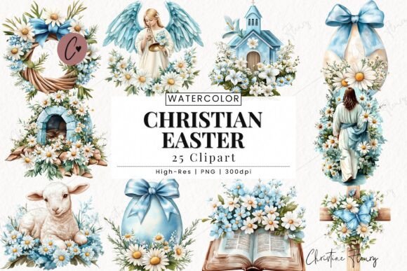 Christian Easter Watercolor Clipart Set