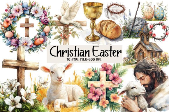 Vibrant Watercolor Easter Clipart Set