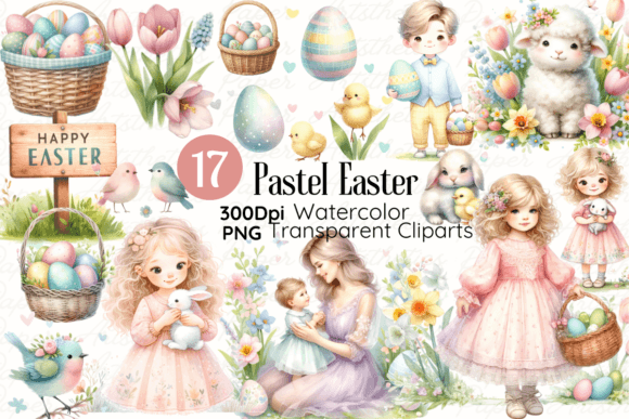 Pastel Watercolor Easter Clipart Collection