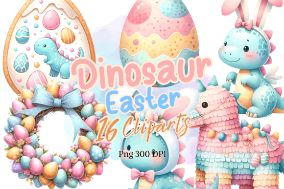 Watercolor Dinosaur Easter Clipart Set