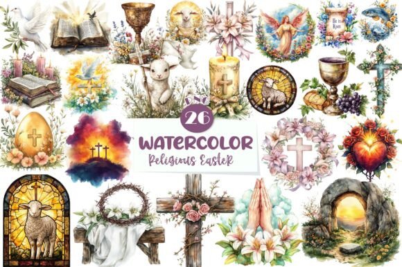 Vintage Religious Easter Clipart Set