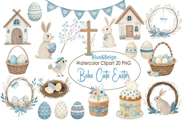 Boho Watercolor Easter Clipart Collection