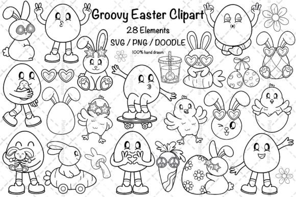 Groovy Easter Digital Clip Art Set