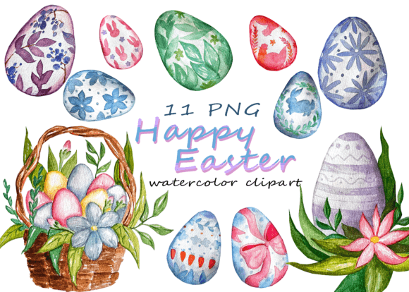 Watercolor Easter Egg Clipart Set