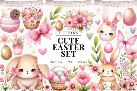 Cute Watercolor Easter Bunny Clipart Set