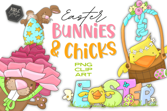 Easter Bunnies and Chicks Clipart