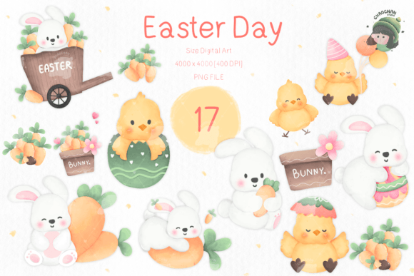 Easter Rabbit & Chicken Clipart Pack