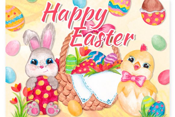 Watercolor Easter Bunny Clipart Set