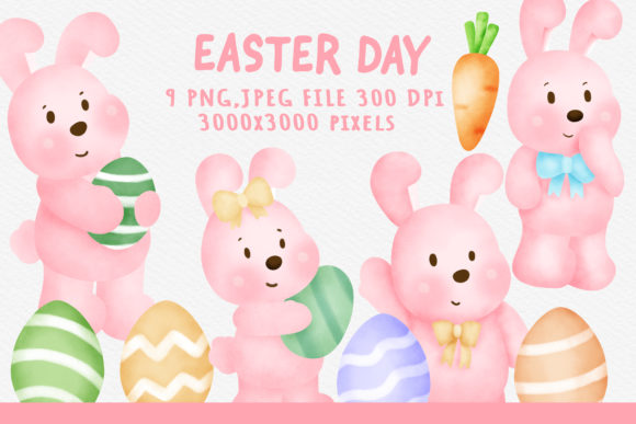 Cute Easter Bunny and Eggs Clipart Set