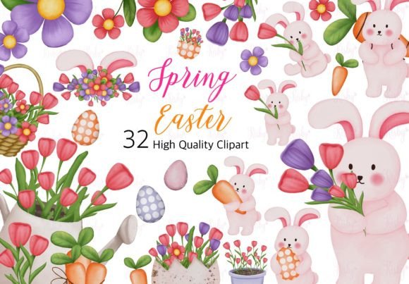 Watercolor Spring Easter Clipart Set