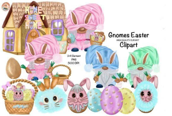 Cute Watercolor Easter Gnome Clipart Collection