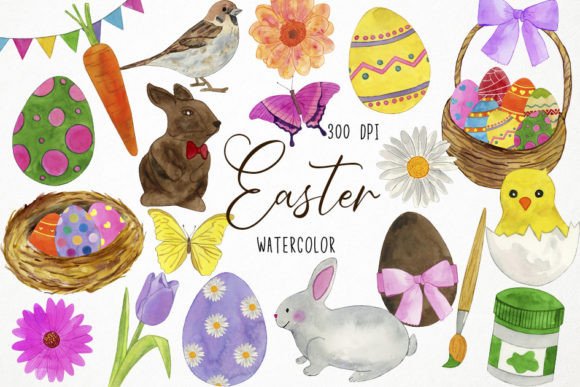 Hand-Painted Easter Watercolor Collection