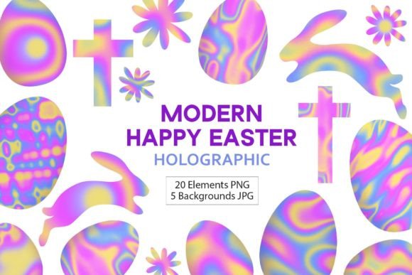 Holographic Easter Clipart & Backgrounds
