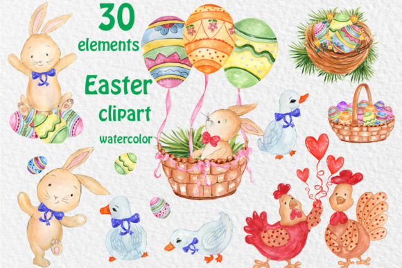 Charming Watercolor Easter Animal Clipart