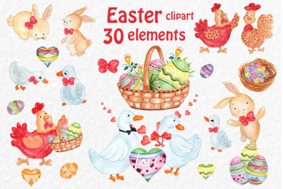 Hand-Painted Watercolor Easter Clipart Set