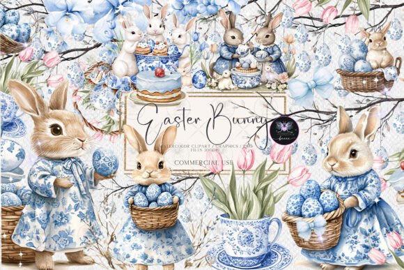 Elegant Easter Chinoiserie Clipart Collection