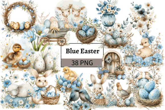 Serene Pastel Blue Easter Watercolor Clipart