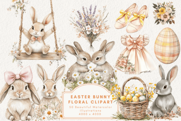 Vibrant Easter Bunny Floral Illustrations