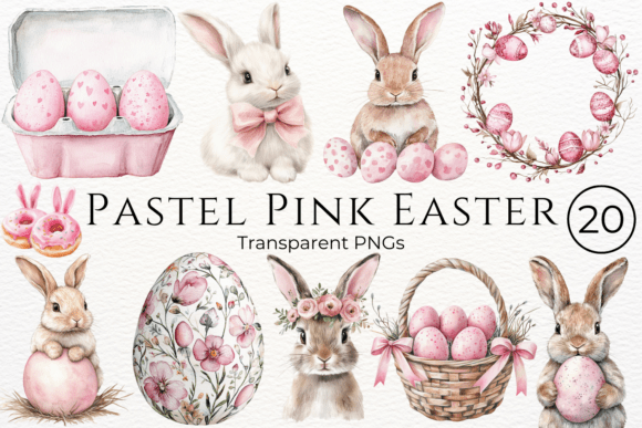 Pastel Pink Easter Watercolor Clipart Set