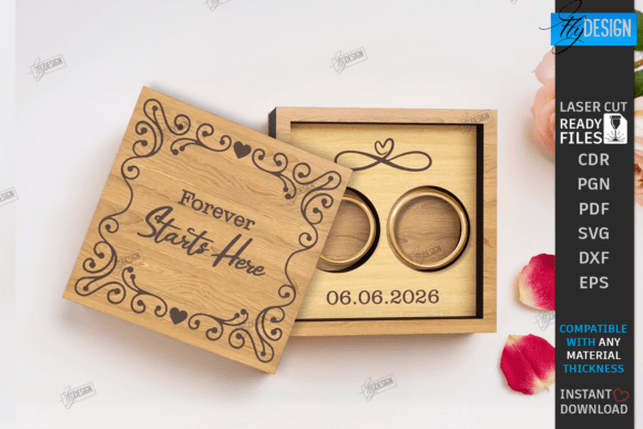 Laser-Cut Wooden Wedding Ring Box SVG