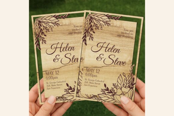 Laser Cut Rustic Floral Wedding Invitation Template