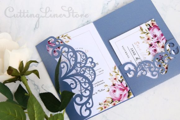 Elegant Wedding Invitation Laser Cut Template Set