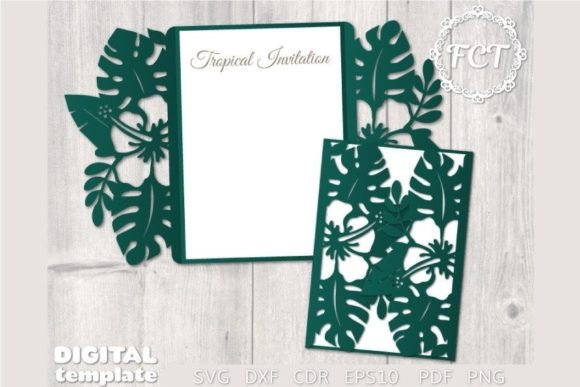 Tropical Gate Fold Wedding Invitation SVG Template
