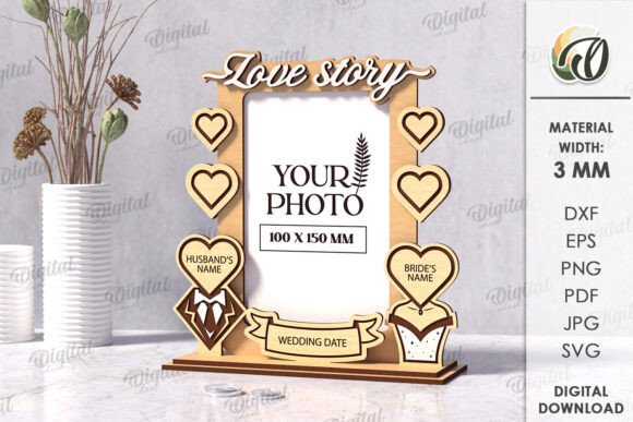 3D Personalized Wedding Frame Laser Cut File