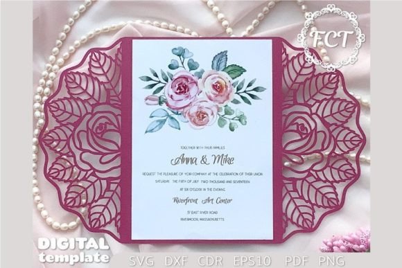 Rose Gate Fold 5x7 Wedding Invitation Card Template