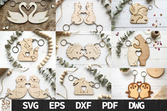 Couple Animal Heart Puzzle Keychain SVG Bundle