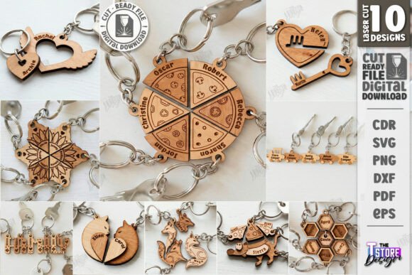 Family Puzzle Keychains Laser Cut SVG Bundle