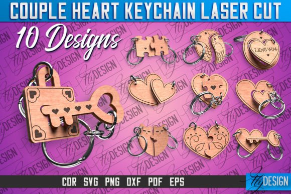 Couple Heart Keychain Laser-Cut SVG Design