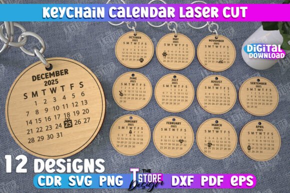 Keychain Wooden Calendar Bundle