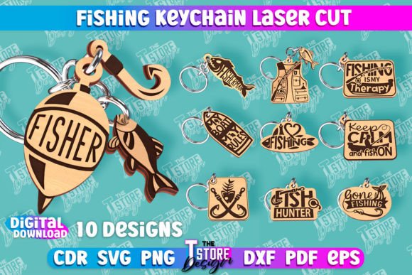 Fishing Keychain Laser Cut Design Bundle