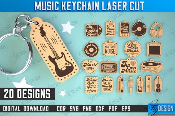 Music Keychain Laser Cut Design Bundle