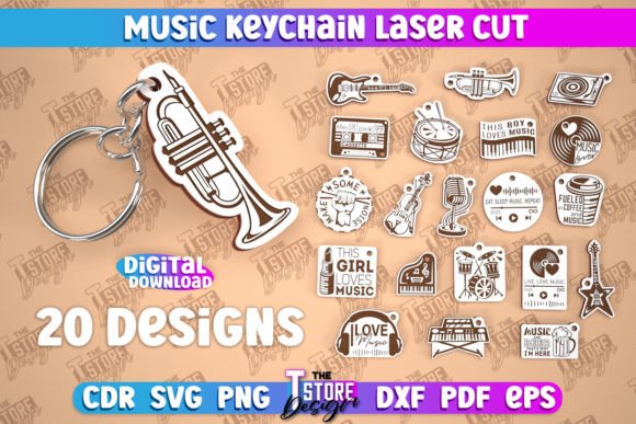 Music Keychain Laser Cut Design Bundle