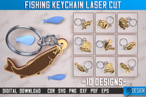 Fishing Keychain Laser Cut Design Bundle