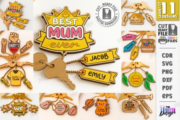 Family Keychains Laser Cut SVG Bundle