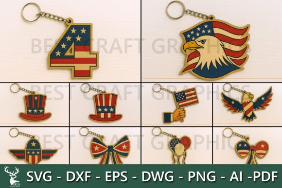 4th of July Patriotic Keychain SVG Bundle — 10 Designs