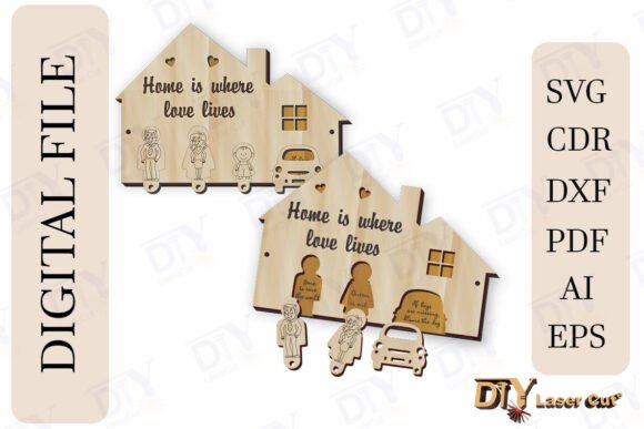 House-Shaped Laser-Cut Key Holder with Hidden Sayings