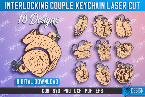 Animals Couple Interlocking Keychain Laser Cut Bundle