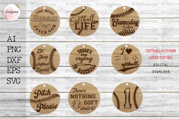 Softball Keychain Laser-Cut SVG Bundle