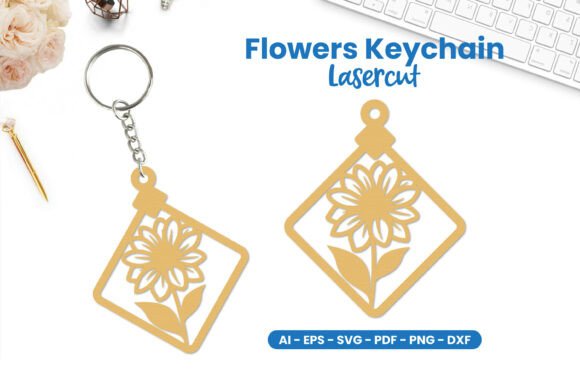 Laser-Cut Floral Keychain SVG Bundle