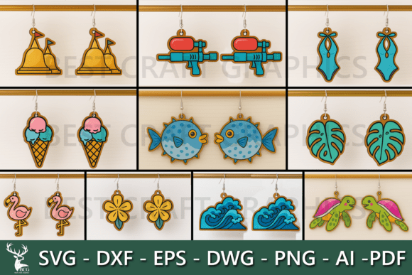 Tropical Summer Earrings SVG Bundle
