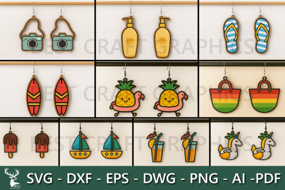 Unicorn Float Summer Earrings SVG Bundle